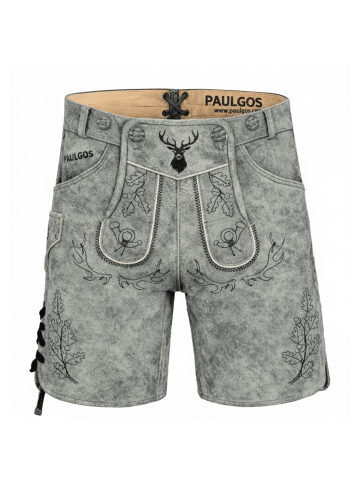 PAULGOS Lederhose Kurz Echtleder HK5 ANTIK in Mitternachtsgrau