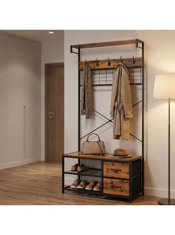 relaxdays Garderobenständer in Braun/ Schwarz - (B)80 x (H)176 x (T)30 cm
