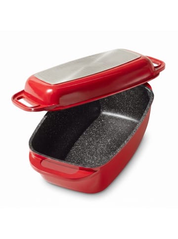 Stoneline Bräter Schmortopf 40x22 cm | mit Deckel in Rot