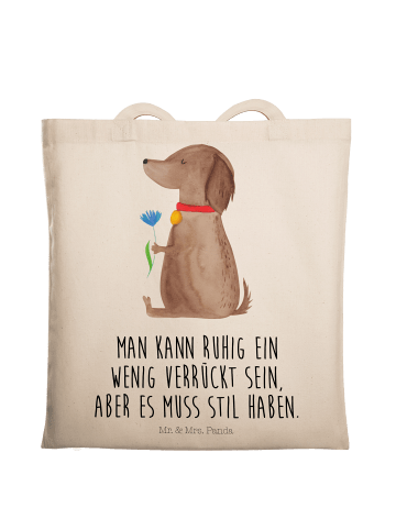 Mr. & Mrs. Panda Stofftragetasche Hund Blume mit Spruch in Creme