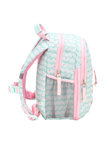 Belmil Kindergartenrucksack "Mini Kiddy Little Flamingo" in blau, Brustgurt, Namensschild, H 23 cm L 20 cm T 9 + 6 cm