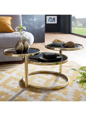 KADIMA DESIGN Glastisch Rund | Schwenkbar, Stahlgestell, Spiegelnd in Gold