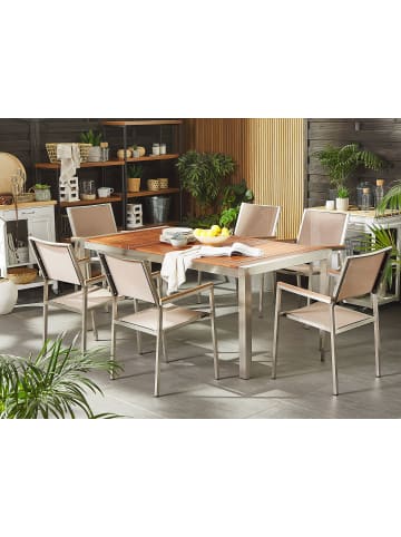 Beliani 7-tlg Gartentisch Set GROSSETO in Beige/Braun/Silber