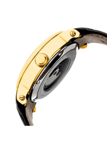 Heritor Aries Skelett-Uhr mit Lederarmband in Black/Gold