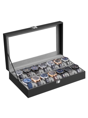 SONGMICS Uhrenbox Bridie in Schwarz - (B)20 x (H)7.5 x (T)34.8 cm