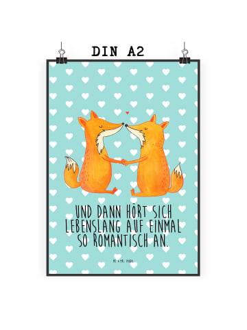Mr. & Mrs. Panda Poster Füchse Liebe mit Spruch in Türkis Pastell