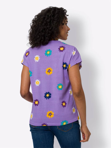 Sieh an! Kurzarmshirt in lavendel-weiß-bedruckt