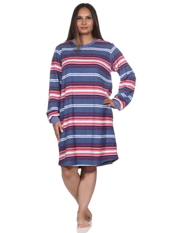 NORMANN Frottee Nachthemd Bündchen Streifen - 82075 in blau