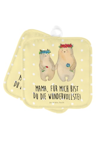 Mr. & Mrs. Panda 2er Set Topflappen  Bären mit Blumenkranz mit S... in Gelb Pastell