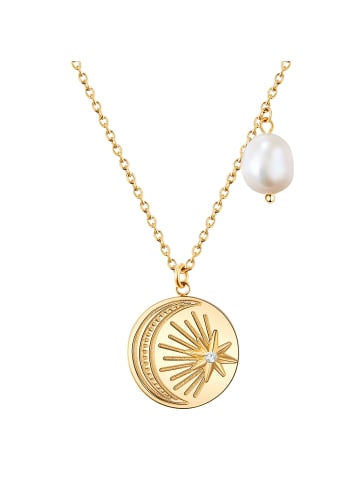 Valero Pearls Halskette aus Edelstahl mit Preciosa und Süßwasser-Zuchtperle in gelbgold