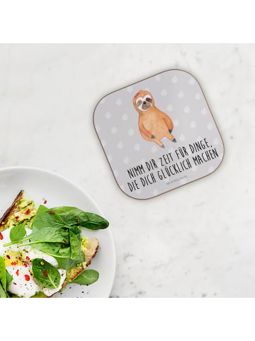 Mr. & Mrs. Panda Tischuntersetzer Faultier Zufrieden mit Spruch in Grau Pastell