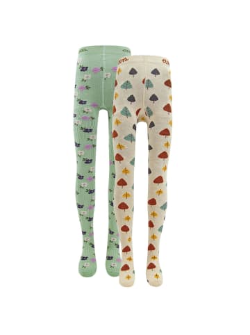 ewers 2er-Set Strumpfhose 2er Pack Blümchen/Bäume in bunt