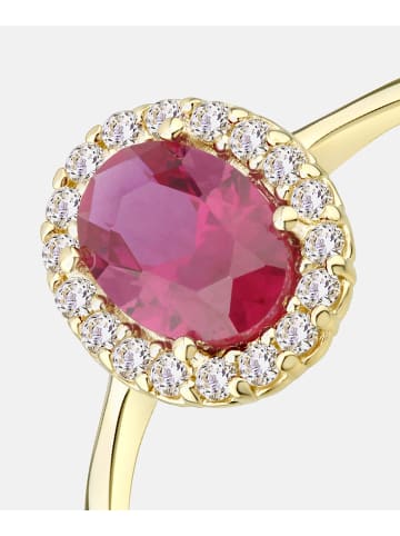 Vanlere Cluster-Ring aus 375 Gelbgold mit Zirkonia mit Rubin