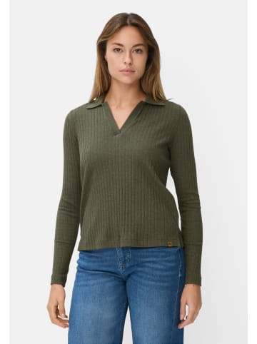 Camel Active Jersey-Shirt mit geripptem Kragen in Dunkelgrün