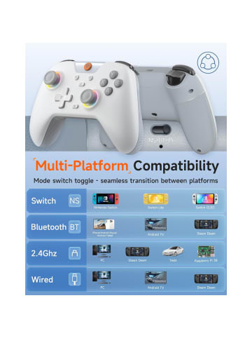 Almina EasySMX X05 Controller PC mit 7 Farbe RGB Licht Hall Triggers Weiß in Weiß