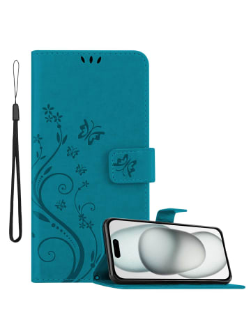 cadorabo Hülle für Apple iPhone 15 Blumen Design in FLORAL BLAU