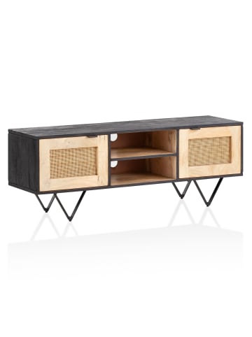 KADIMA DESIGN Lowboard Mango Massivholz / Rattan 120x44x35 cm TV-Kommode mit zwei