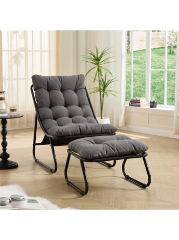 ABRIHOME Loungesessel in Dunkelgrau mit Ottomane Sitzkissen für Wohnzimmer