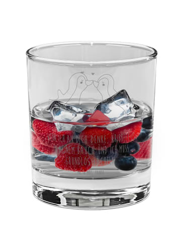 Mr. & Mrs. Panda Longdrinkglas Pinguine Kuss mit Spruch in Transparent