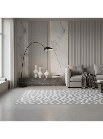 KADIMA DESIGN Teppich Kurzflor Waschbar Geometrisch INN Strapazierfähig OEKO-TEX in Grau