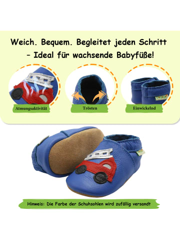 Yalion Leder-Krabbelschuhe "Auto" in Blau