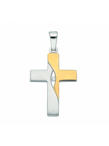 Adeliás 925 Silber Kreuz Anhänger mit Zirkonia in silber