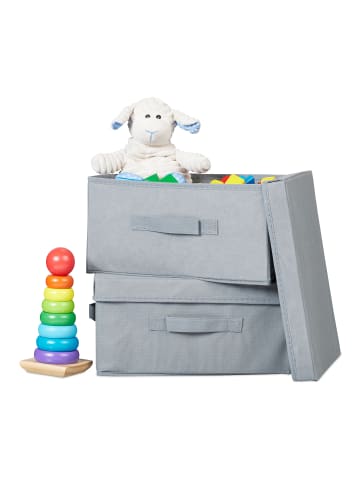 relaxdays 2 x Aufbewahrungsbox in Grau - (B)23 x (H)17 x (T)33 cm