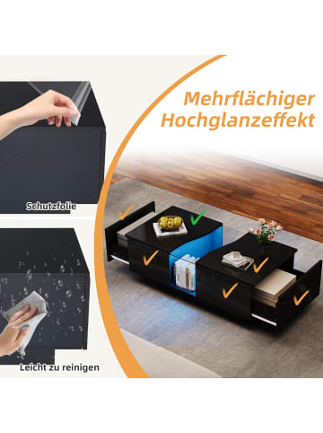 ABRIHOME LED-Couchtisch mit 2 Schubladen und Acrylplatte in Schwarz