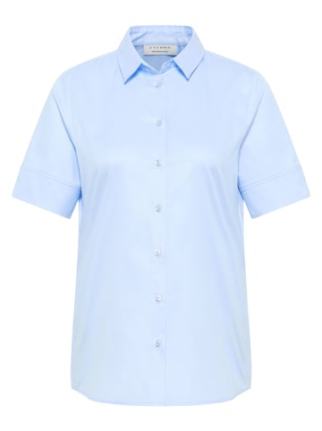 Eterna Kurzarmbluse aus Twill mit Hemd-Kragen in Hellblau