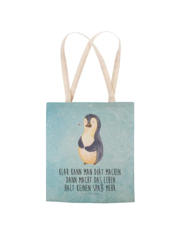 Mr. & Mrs. Panda Umhängetasche Pinguin Diät mit Spruch in Eisblau