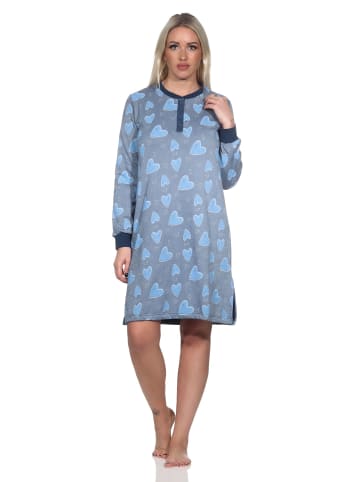 NORMANN Frottee Nachthemd langarm Bündchen Herz - 82040 in marine