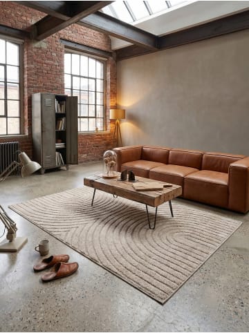 KADIMA DESIGN Hochflorteppich 3D Bögen Boho Waschbar Wohnzimmer in Beige
