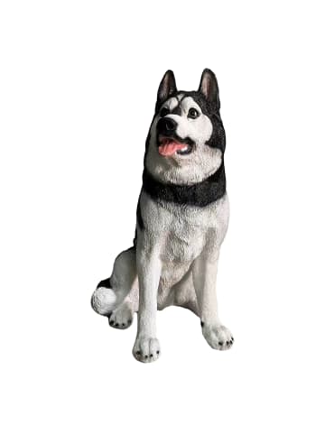 relaxdays Hund-Gartenfigur "Husky" in Schwarz/ Weiß - (B)49 x (H)86 x (T)62 cm