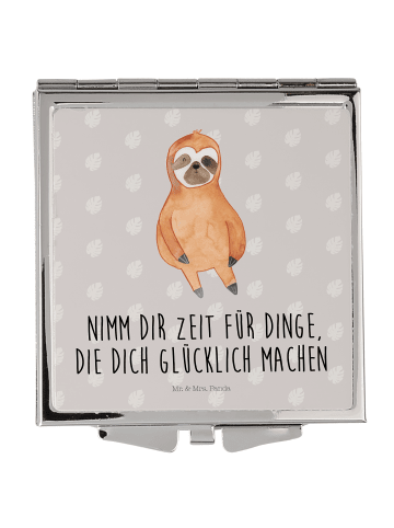 Mr. & Mrs. Panda Schminkspiegel Faultier Zufrieden mit Spruch in Grau Pastell