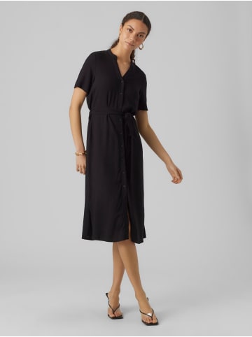 Vero Moda Midi Blusen Kleid Kurzarm Tunika Dress VMVICA in Schwarz