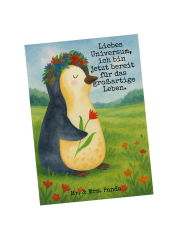 Mr. & Mrs. Panda Postkarte Pinguin Blumen Design mit Spruch in Weiß