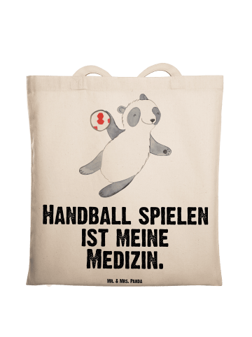 Mr. & Mrs. Panda Tragetasche Panda Handball spielen mit Spruch in Creme