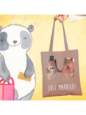Mr. & Mrs. Panda Tragetasche Bär Heirat mit Spruch in Braun Pastell