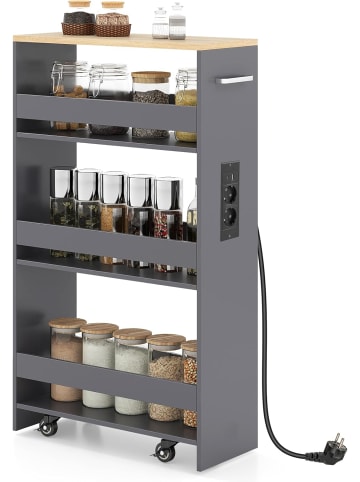 COSTWAY Nischenwagen 20cm breit schmal mit Ladestation in Grau