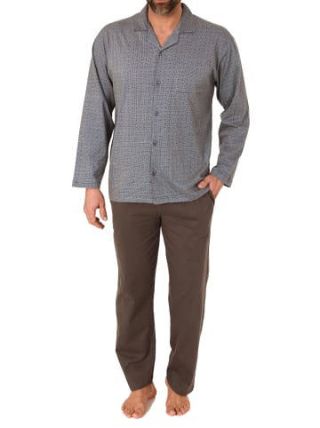 NORMANN Langarm Schlafanzug Pyjama zum durchknöpfen - 77986 in dunkelgrau