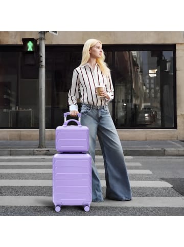 ABRIHOME Kofferset in Lila 2-teilig 14 19 Zoll ABS mit Zahlenschloss und Kosmetiktasche