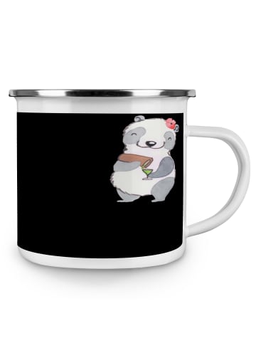 Mr. & Mrs. Panda Camping Emaille Tasse Junggesellinnenabschied E... in Schwarz