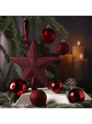 MARELIDA 33er Set Weihnachtskugeln mit Stern Baumspitze bruchfest weinrot