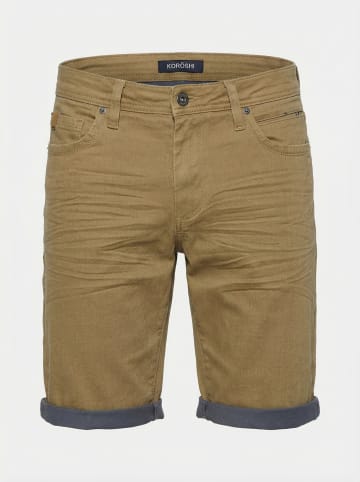 KOROSHI Beschichtete baumwolle kurze herrenjeans in beige