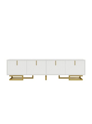 ABRIHOME TV Schrank mit strukturierten Türen goldene Griffe und Beine