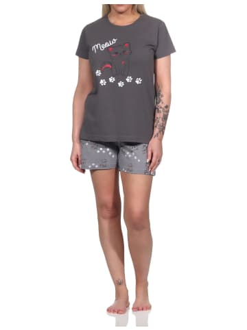 NORMANN Shorty Pyjama Schlafanzug Katzen - 73919 in dunkelgrau