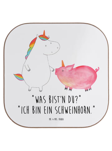 Mr. & Mrs. Panda Untersetzer Gläser Einhorn Schwein mit Spruch in Weiß