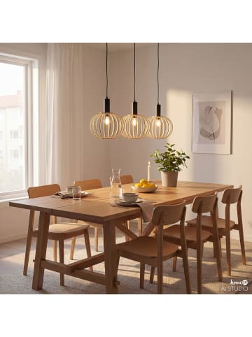 home24 home24 Pendelleuchte aus Bambus und Metall in Beige / Schwarz - 30 x 98 x 150 cm in Beige / Schwarz