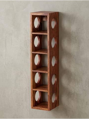 KADIMA DESIGN Wandmontiertes Weinregal aus Massivholz, 70x15x15 cm, 5 Fächer in Braun