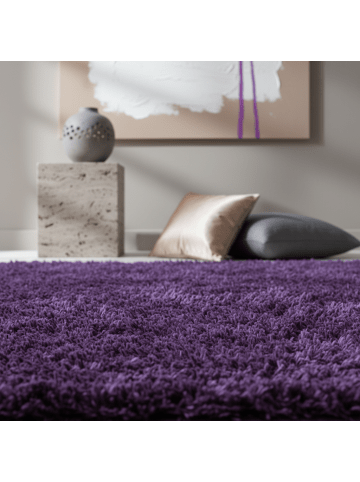 KADIMA DESIGN Teppich Hochflor Shaggy Waschbar Einfarbig SALZACH Strapazierfähig in Violett
